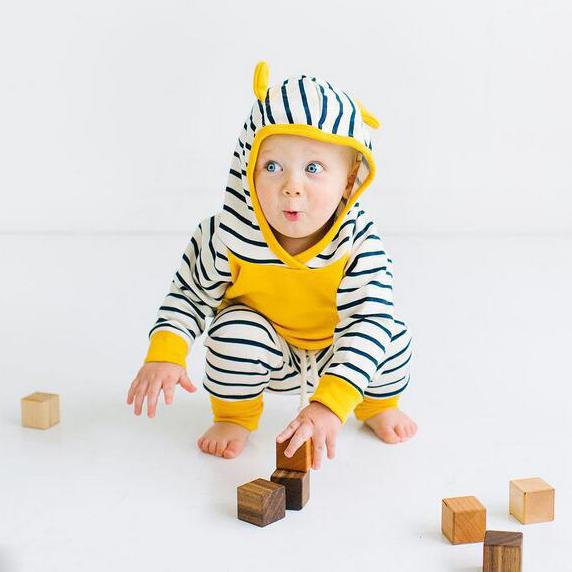 Hooded Yellow Striped Top Pants 2pc Set