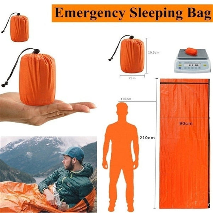 Saco de dormir de supervivencia de emergencia al aire libre, manta portátil impermeable reutilizable, manta térmica para acampar, senderismo, supervivencia y rescate