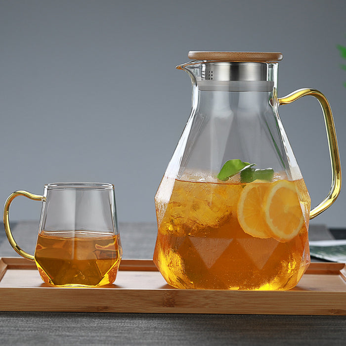 Juego de Tetera de cristal con textura de diamante, jarra de agua fría y caliente, cafetera transparente