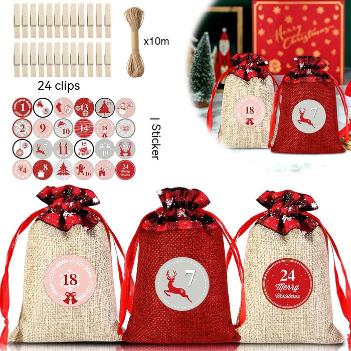 Cross-border Christmas Sack Suit Advent Calendar New Year Gift Hanging Bag Linen Christmas Gift Bag Suit