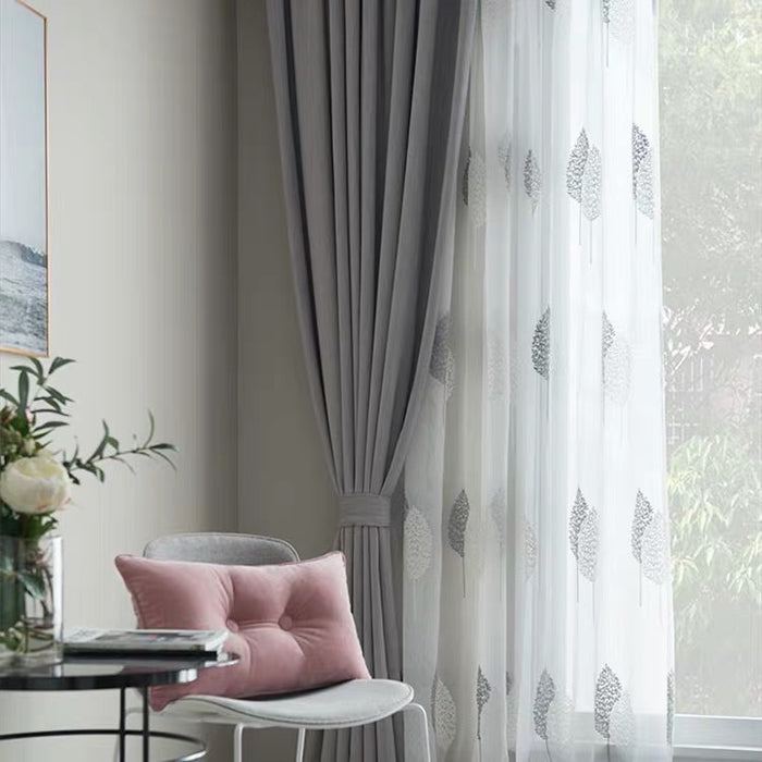 Cortina bordada simples moderna e tela de janela