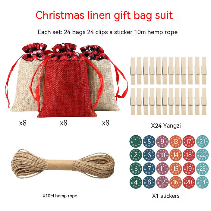 Cross-border Christmas Sack Suit Advent Calendar New Year Gift Hanging Bag Linen Christmas Gift Bag Suit