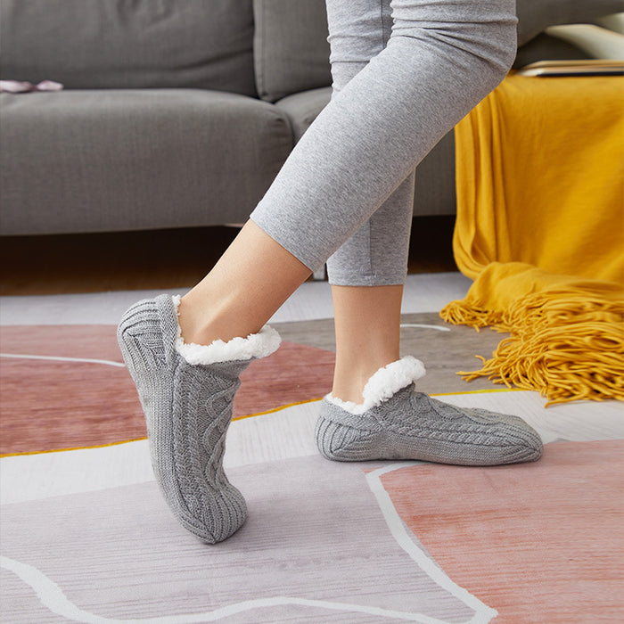 Chaussettes d'hiver en laine pour femmes, épaisses et chaudes, pour chambre à coucher, pantoufles pour hommes, chauffe-pieds antidérapants, chaussettes de neige