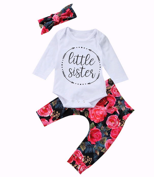 Set di vestiti per ragazze autunno nuovo stile Completo in tre pezzi per bambini in cotone a maniche lunghe con fascia per capelli colorata