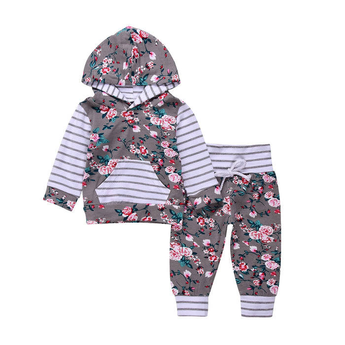 Roupa infantil listrada floral para bebês meninas