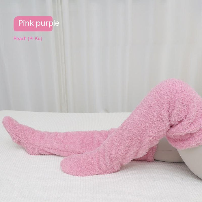 Chaussettes longues et pelucheuses au-dessus du genou, bas chauds et froids pour l'hiver, bas résistants au froid, pour dormir au sol de la maison