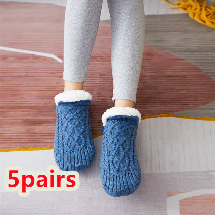 Chaussettes d'hiver en laine pour femmes, épaisses et chaudes, pour chambre à coucher, pantoufles pour hommes, chauffe-pieds antidérapants, chaussettes de neige