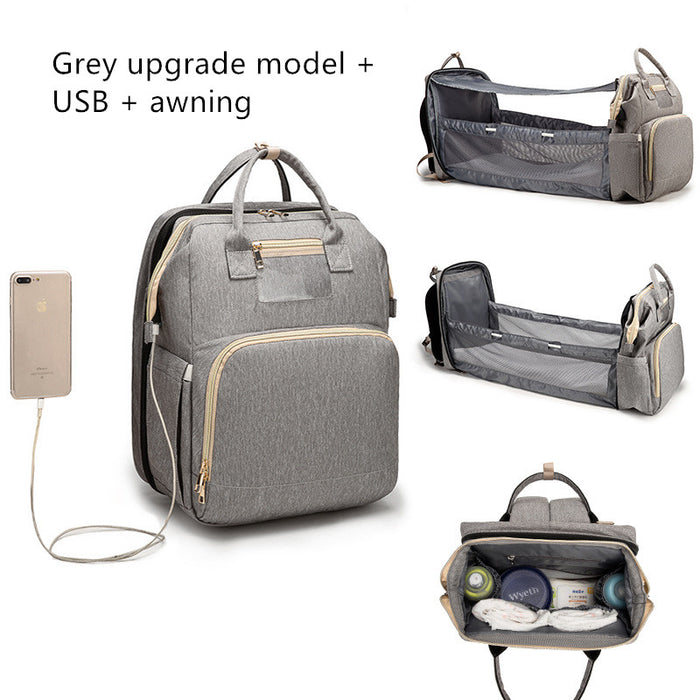Versão de carregamento USB mochila cama mamãe dobrável multifuncional de grande capacidade