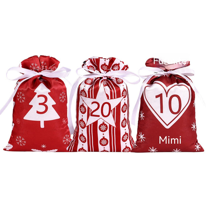 Christmas Advent Calendar Satin Gift Bag Suit