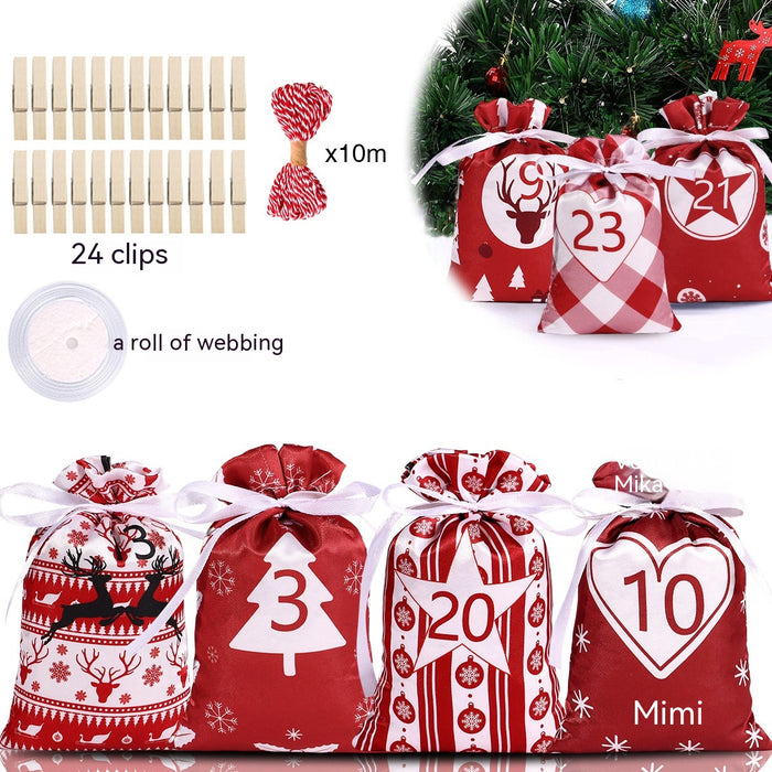 Christmas Advent Calendar Satin Gift Bag Suit