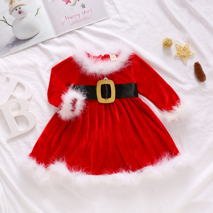 Vêtements de noël pour bébés filles, robe unie à manches longues