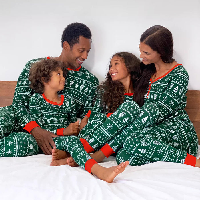 Traje de servicio a domicilio para padres e hijos con color de contraste y estampado navideño