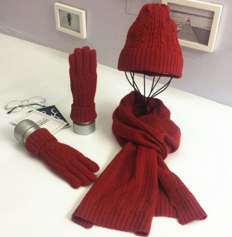 Ensemble de gants écharpe chapeau chaud torsadé de couleur unie à la mode