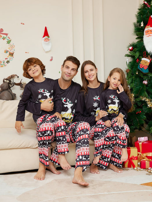 Costume de noël à col rond imprimé de lettres d'élan de dessin animé de noël, vêtements de maison Parent-enfant