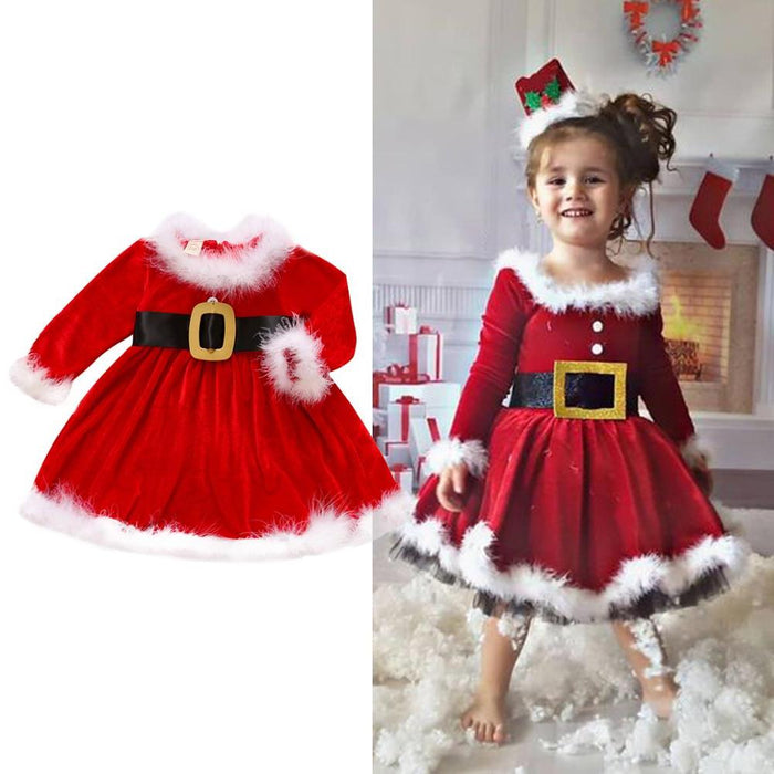 Vestido sólido de manga comprida para bebês recém-nascidos de Natal