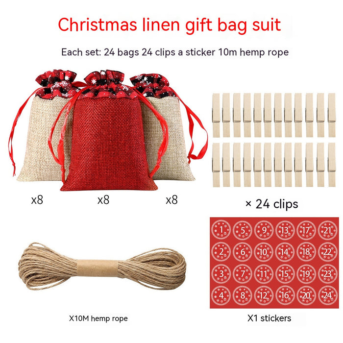 Cross-border Christmas Sack Suit Advent Calendar New Year Gift Hanging Bag Linen Christmas Gift Bag Suit