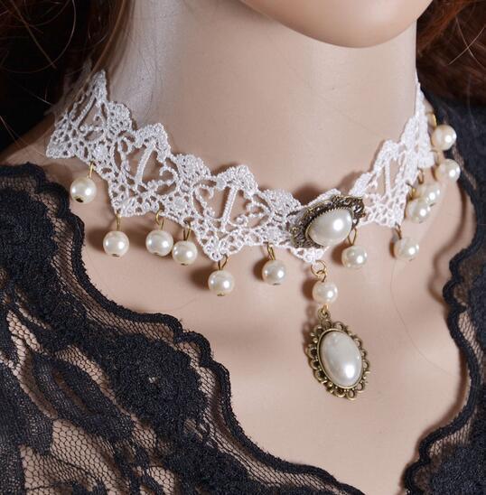 Mode Brautschmuck Weiße Spitze Hängende Perlen