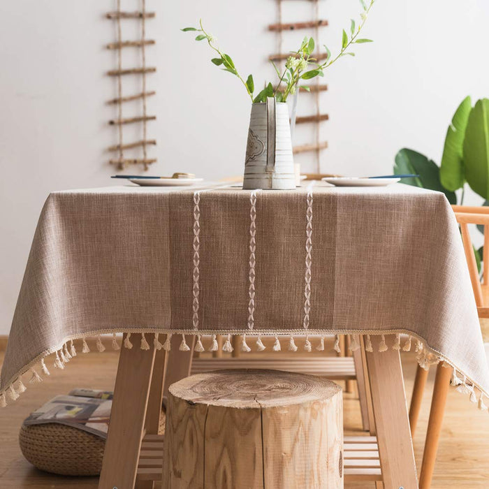 Baumwoll-Leinen-Tischdecken, faltenfreie Anti-Fading-Tischdecke, Quaste