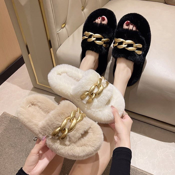 Thick-soled wool slippers for women to wear outdoors